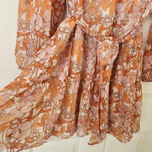 Ryegrass Floral Long-Sleeve Ruffled Dress Lightweight Flowy Cottagecore Coquette - Picture 9 of 13